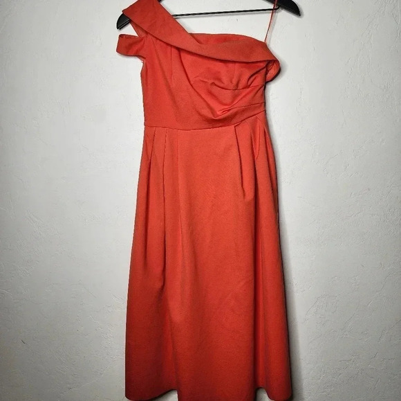 Topshop One Shoulder‎ Fit and Flare Dress in Orange Size US 2 - Picture 7 of 9